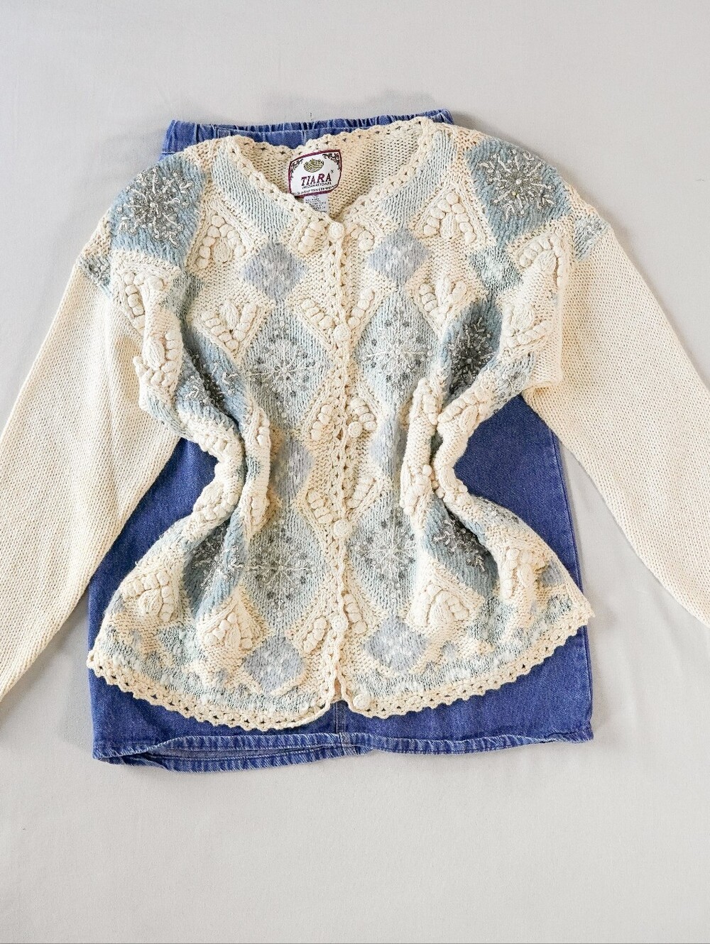 Vintage 1997 TIARA International Embellished Argyle Cardigan Size M